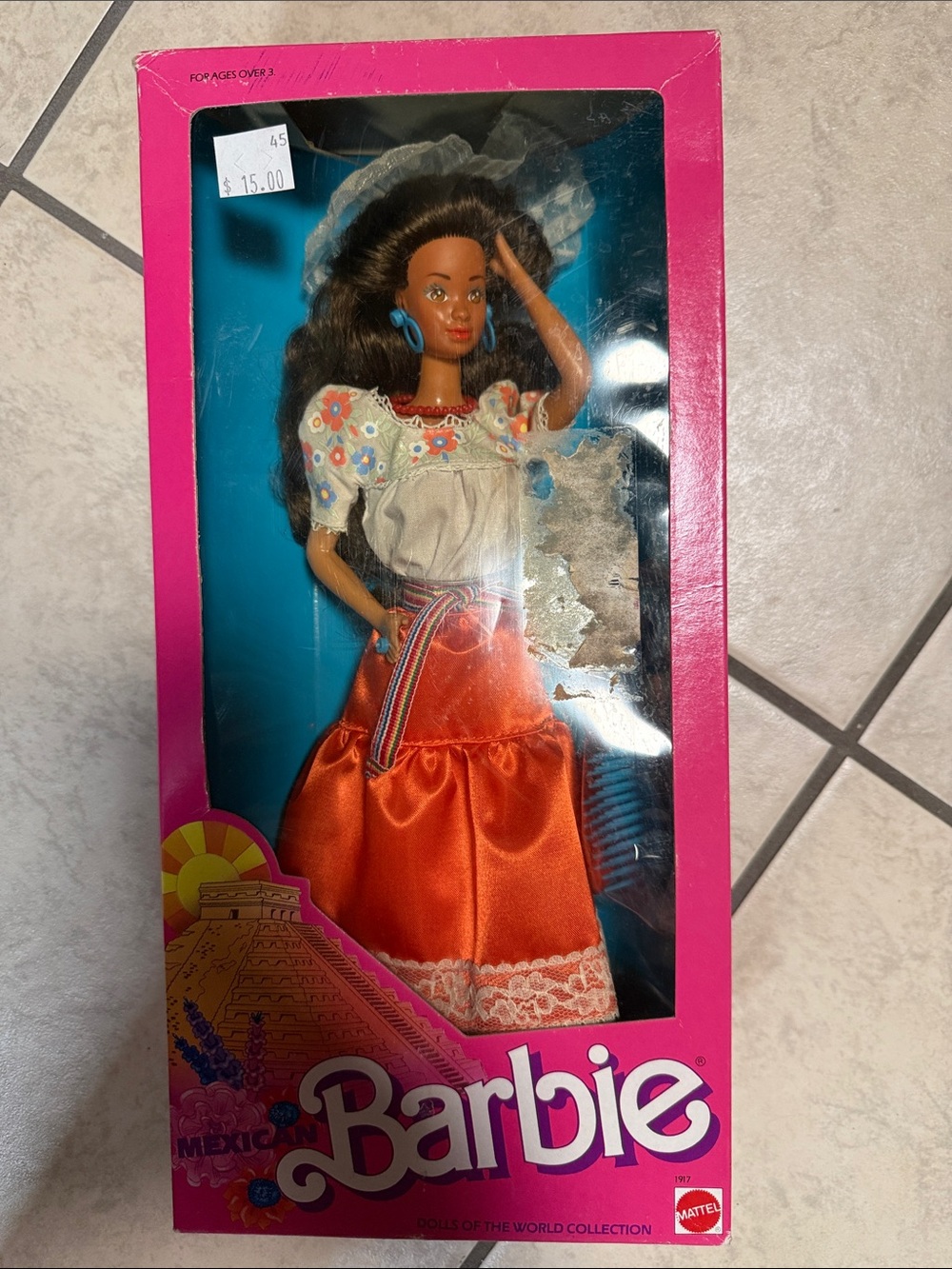 Barbie in Orange Satin Skirt with Embroidered White Blouse 1988